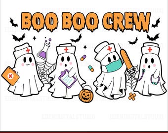 Boo Boo Crew Ghost Nurse Halloween SVG PNG, Cute Medical Nurse Ghost Clipart, Funny Spooky Doctor Boo Boo Crew Shirt Design