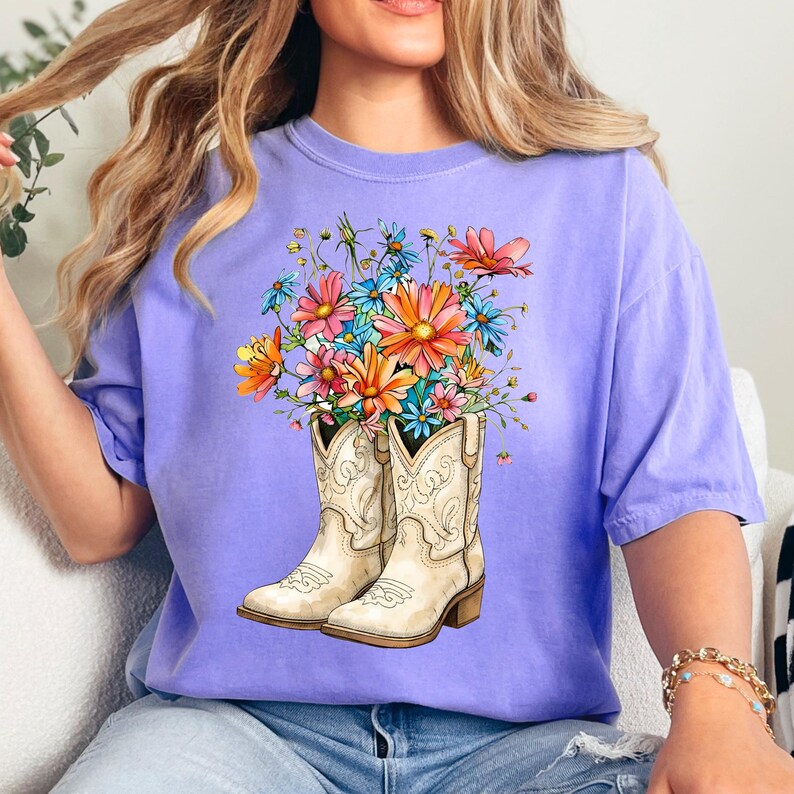 Spring Vibe Coquette PNG | Cute Floral Cowboy Boots | Spring Flowers PNG | Spring Time Shirt Design | Western Spring Shirt PNG image 7