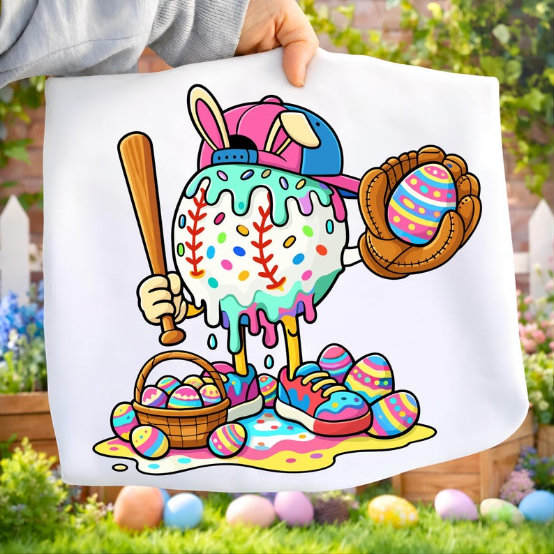 Easter Baseball Drip PNG | Bunny Baseball Player Sublimation Design ...