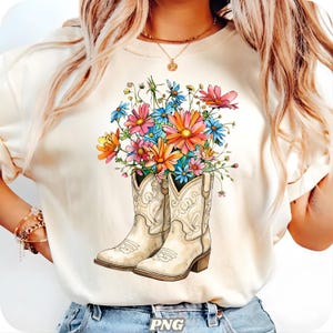 Spring Vibe Coquette PNG | Cute Floral Cowboy Boots | Spring Flowers PNG | Spring Time Shirt Design | Western Spring Shirt PNG image 3