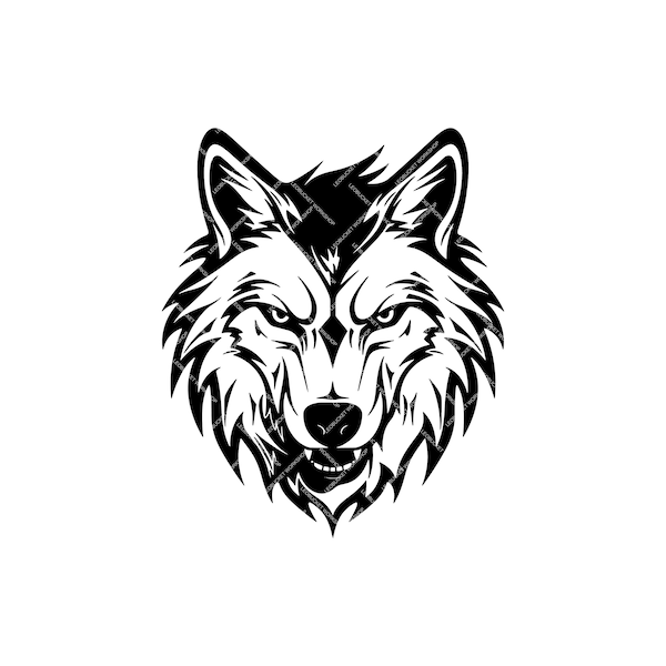 Wolf Head SVG Cut File Wild Animal Silhouette, Cricut, Vector and PNG Image for Tattoo & Crafts Instant Download