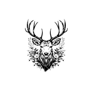 Deer Head With Flowers SVG Cricut Cut File Printable Vector Image For Logo Design T-shirt Pattern Download