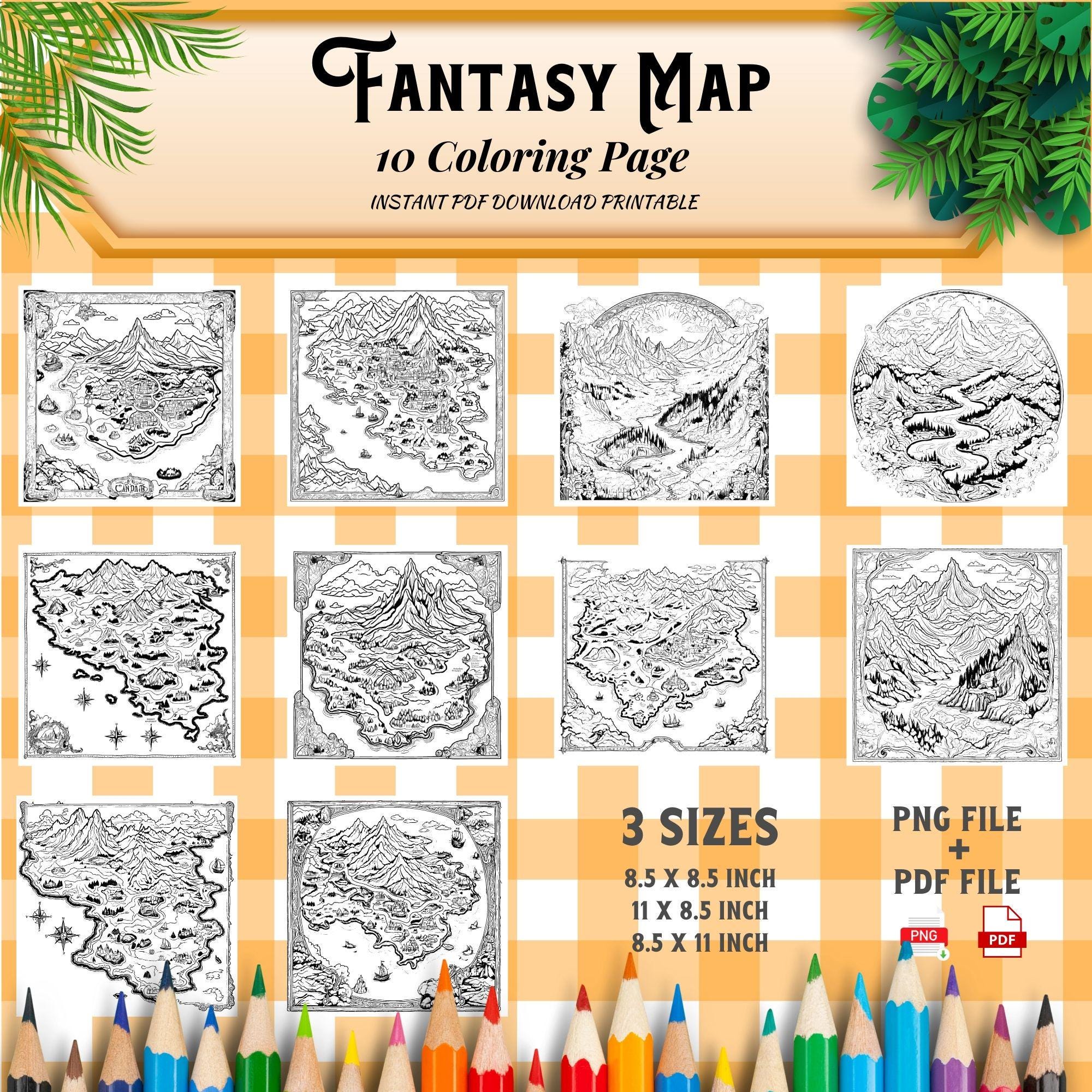 Fantasy Map Coloring Pages - Adult and Kids Coloring Book, Fantasy ...