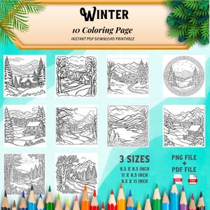2025 Winter Coloring Pages | Winter Coloring | Stress Relief | Printable Adult Coloring Page, Winter Coloring Sheets, Christmas Coloring