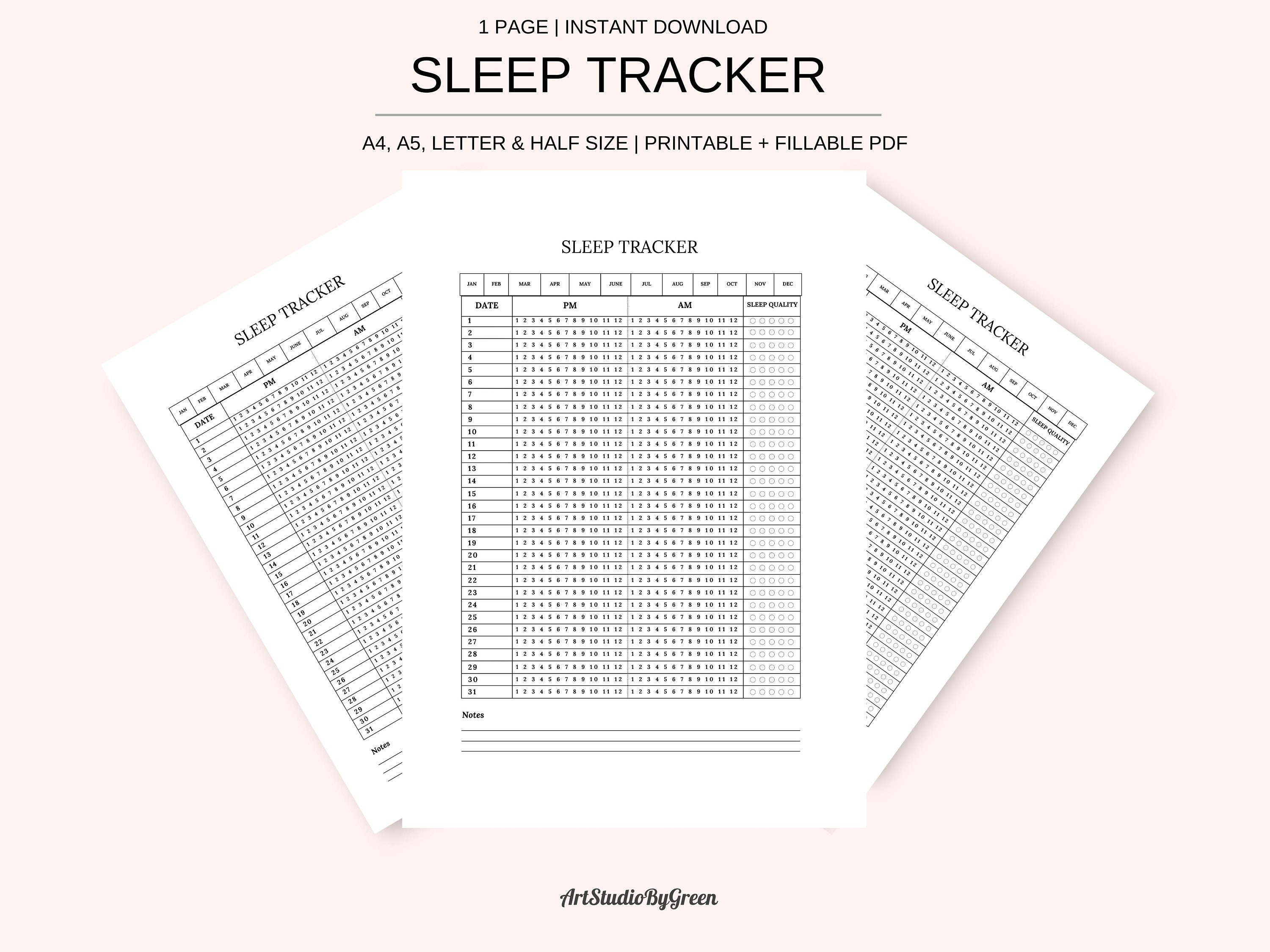Sleep Tracker, Monthly Sleep Chart, Sleeping Log, Downloadable PDF ...