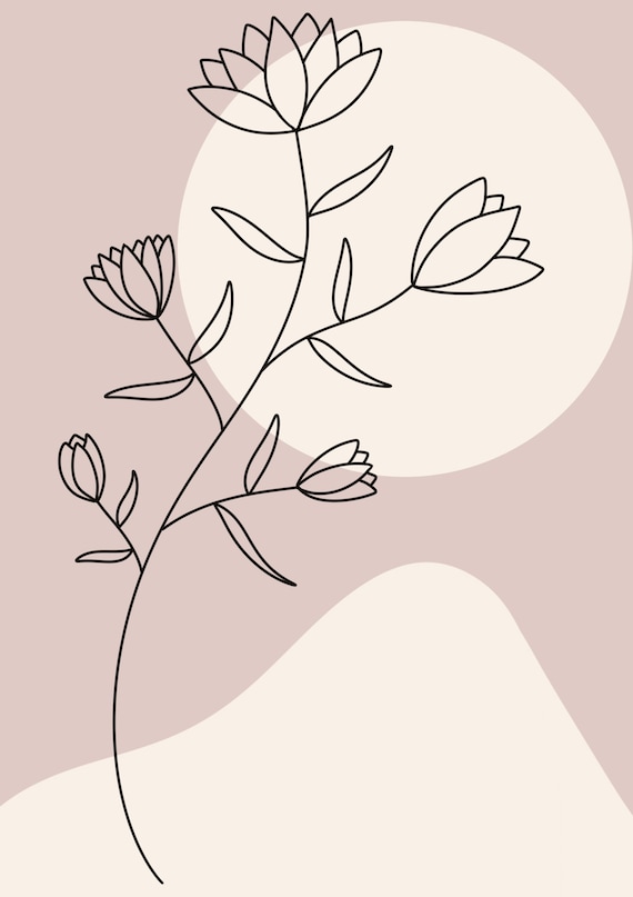 Neutral Floral Line Art Etsy