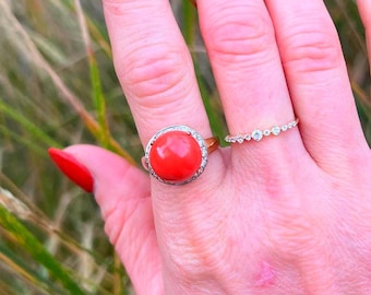 Le Vian 14K Yellow Gold Coral Diamond Halo Ring, Estate Jewelry, Size 7.25