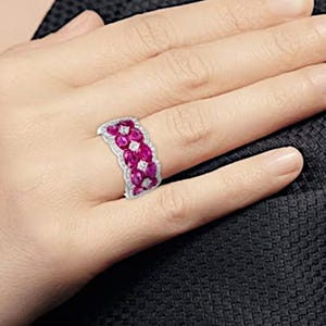 Le Vian 14K White Gold Ruby and Diamond Band Ring - Size 8.75