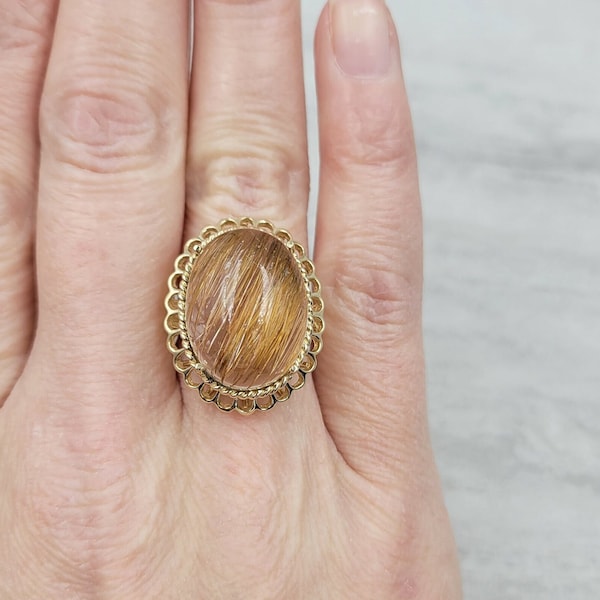 Vintage Rutilated Quartz Ring 14k Yellow Gold