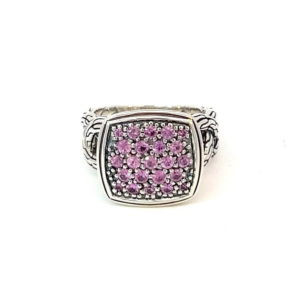 Vintage John Hardy Classic Chain Ring with Pave Pink Sapphire