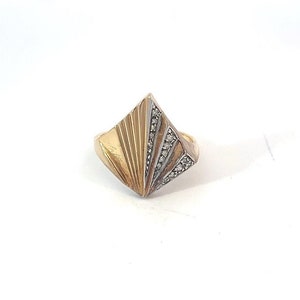 Vintage Erté Fan Ring with Diamonds in 14k Yellow Gold