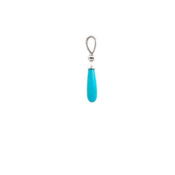 Vintage Turquoise Drop Pendant with Diamonds in 1… - image 4
