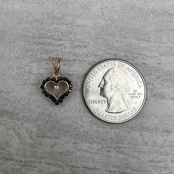 Vintage Sapphire and Diamond Heart Pendant 14k Go… - image 5