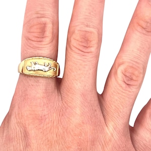 Vintage Two Tone Panther Ring, 14k Yellow Gold, Cartier Style, Wide Gold Band, Full Coverage Ring, Size 9, Tapered Band, 4.8grams