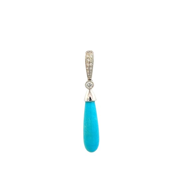 Vintage Turquoise Drop Pendant with Diamonds in 1… - image 6