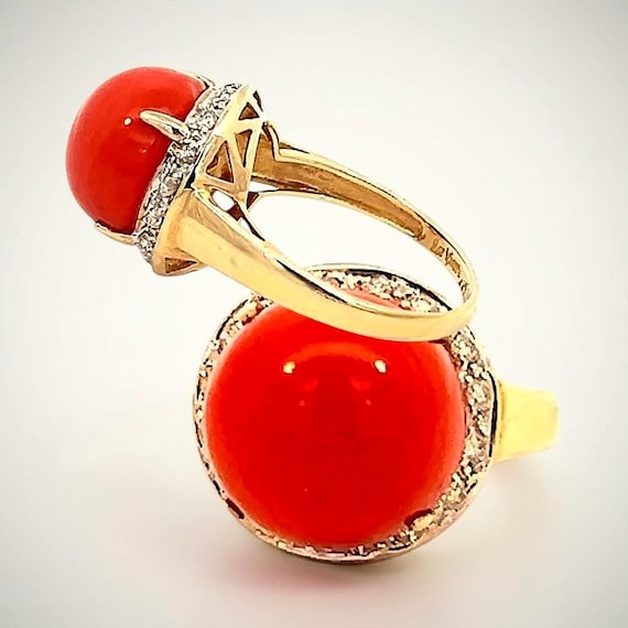 Authentic Le Vian 14K Yellow Gold Coral Diamond Halo Ring, Estate Jewelry, Size 7.25 View 3