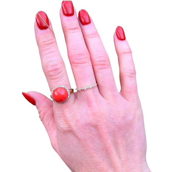 Authentic Le Vian 14K Yellow Gold Coral Diamond Halo Ring, Estate Jewelry, Size 7.25 View 5