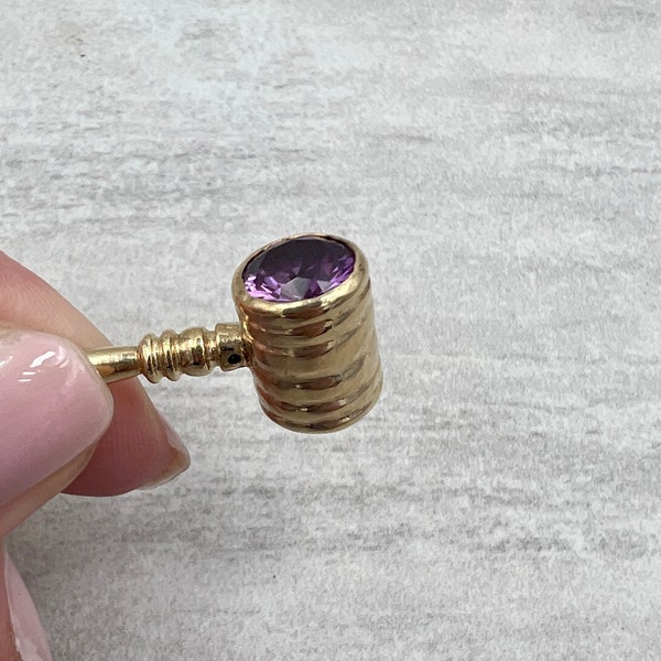 Vintage Amethyst Gavel Charm 14k Gold