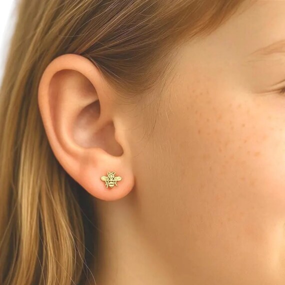 Authentic 14kg Yellow Gold Bumble Bee Stud Earrings for Girls - 0.8g View 2