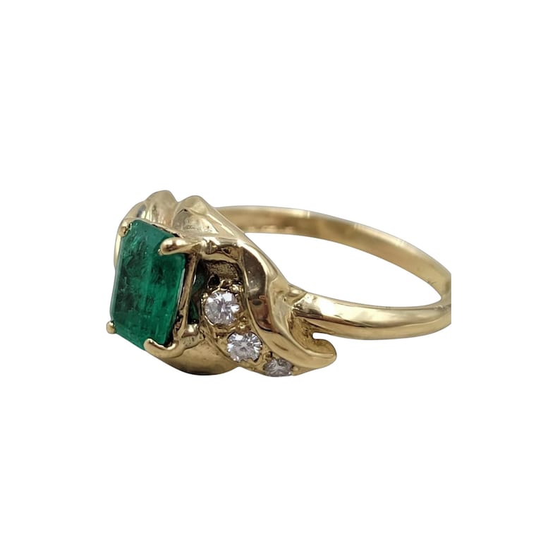 Authentic 14K Yellow Gold Emerald Diamond Ring, Natural Emerald, Size 6 image 9