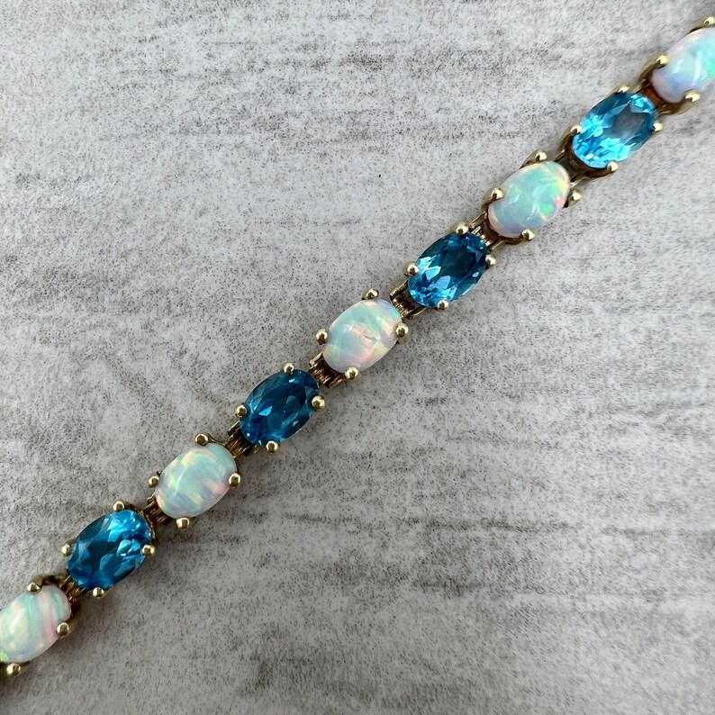 Vintage Opal and Blue Topaz Tennis Bracelet 10k Yellow Gold Etsy