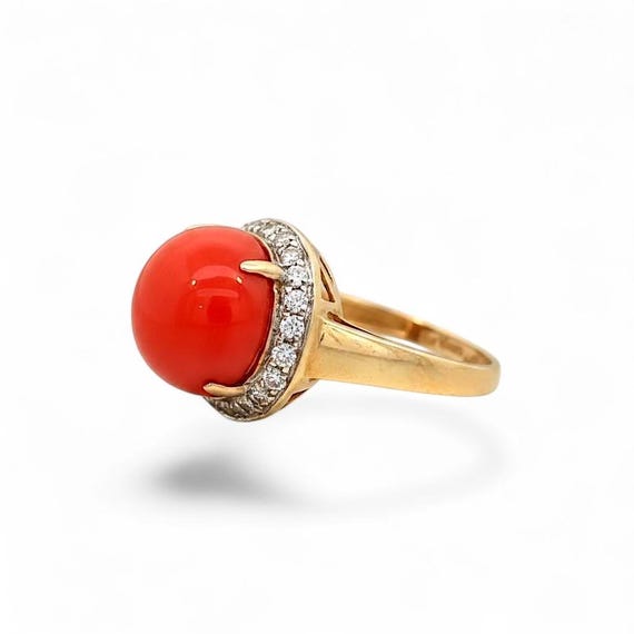 Authentic Le Vian 14K Yellow Gold Coral Diamond Halo Ring, Estate Jewelry, Size 7.25 View 2