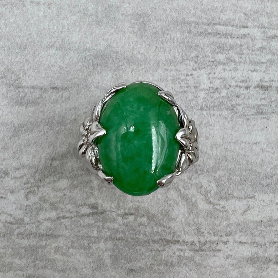 Vintage Green Jade Ring in 14k White Gold - image 5