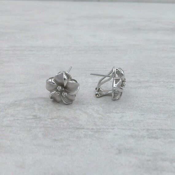 Vintage Flower Earrings with Diamonds 14k White G… - image 6