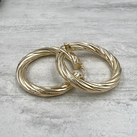 Vintage Twist Hoop Earrings 14k Yellow Gold - image 1