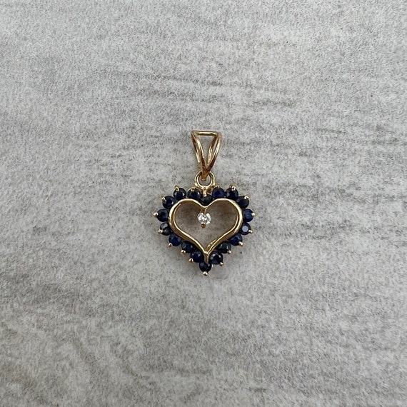 Vintage Sapphire and Diamond Heart Pendant 14k Go… - image 3