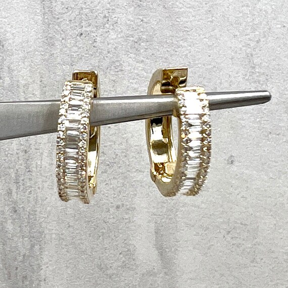 Vintage EFFY Diamond Hoop Earrings 14k Yellow Gold - image 6