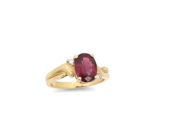 Vintage Rhodolite Garnet & Diamond Ring, 14K Yellow Gold, Estate Statement Ring, 4.8g, Size 7.75