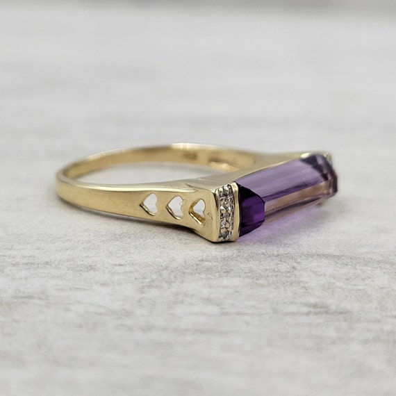 Vintage Amethyst and Diamond Ring 14k Yellow Gold - image 3