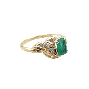 Authentic 14K Yellow Gold Emerald Diamond Ring, Natural Emerald, Size 6 image 7