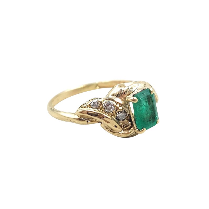 Authentic 14K Yellow Gold Emerald Diamond Ring, Natural Emerald, Size 6 image 7