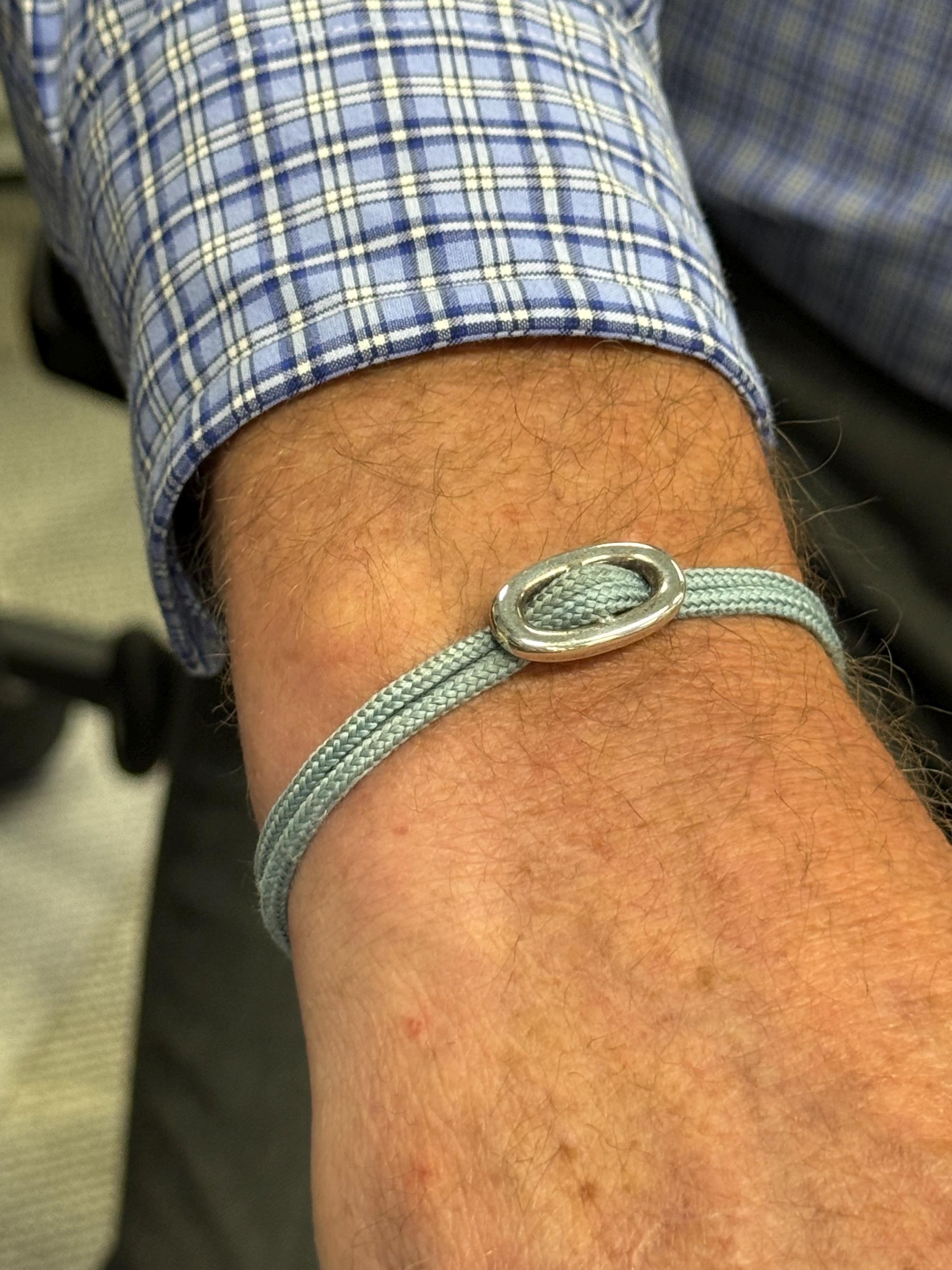 HERMES シェーヌダンクル　ブルー Hermes Sterling Silver Chaine D'ancre Cord Bracelet, Light Blue