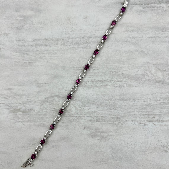 Vintage Garnet and Diamond Tennis Bracelet  14k W… - image 3