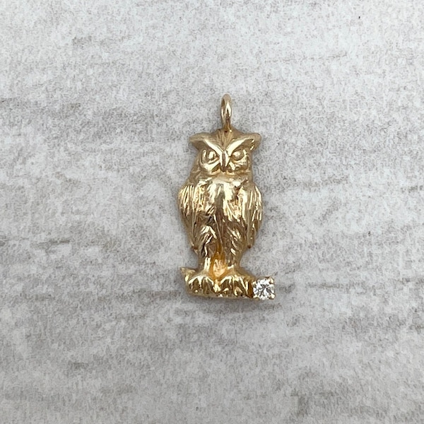 14k Gold Owl Charm Etsy