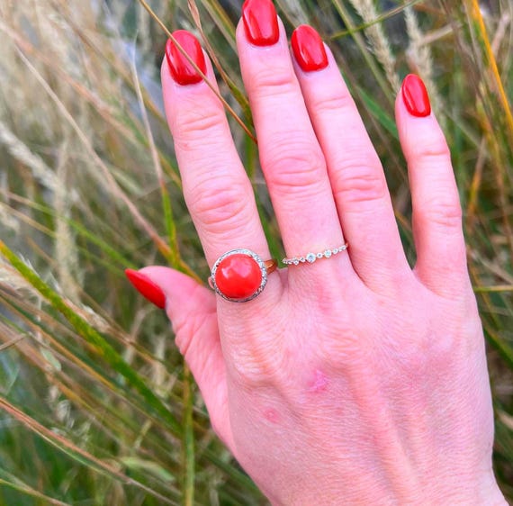 Authentic Le Vian 14K Yellow Gold Coral Diamond Halo Ring, Estate Jewelry, Size 7.25 View 6