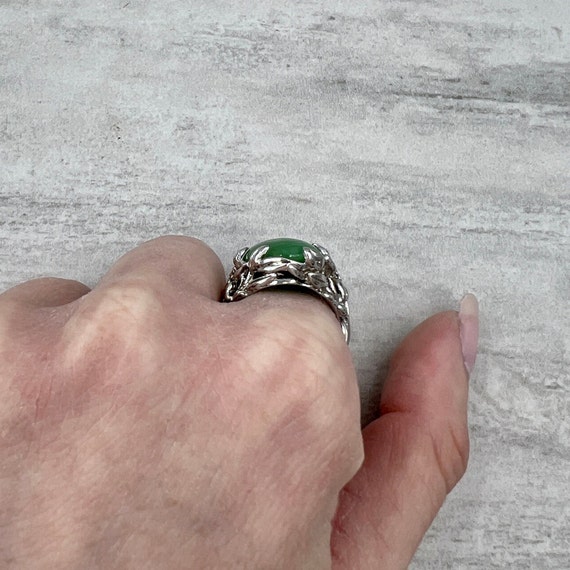 Vintage Green Jade Ring in 14k White Gold - image 7