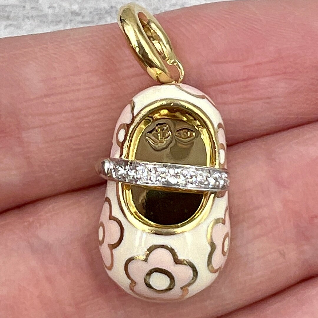 Vintage Aaron Basha Baby Girl Shoe Charm With 18k Yellow Gold Etsy