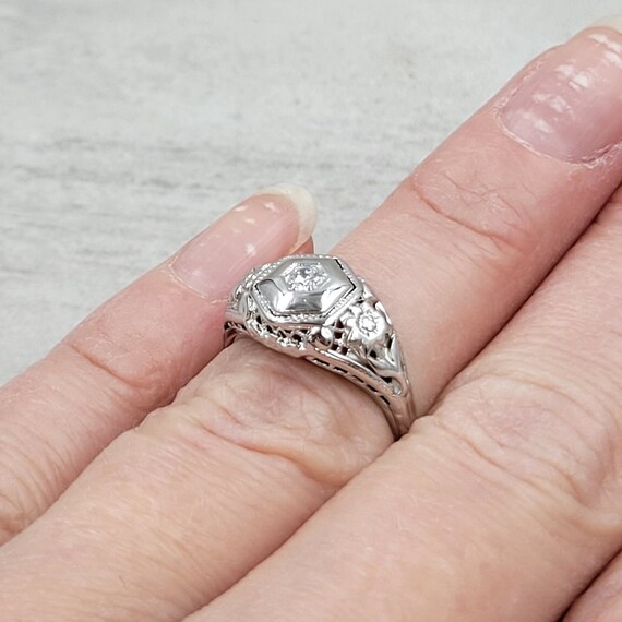 Vintage Hexagon Diamond Engagement Ring 18k White… - image 5