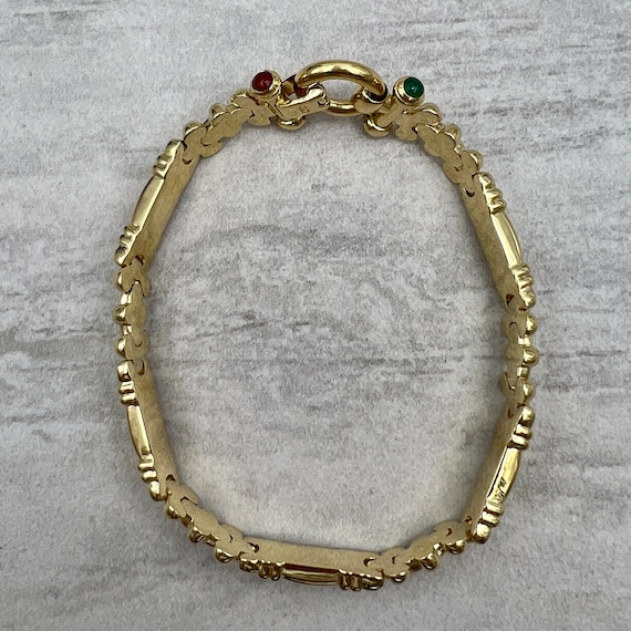 Vintage Hidden Cabochon Gemstone Bracelet 18k Yel… - image 5