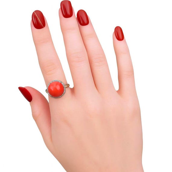 Authentic Le Vian 14K Yellow Gold Coral Diamond Halo Ring, Estate Jewelry, Size 7.25 View 4
