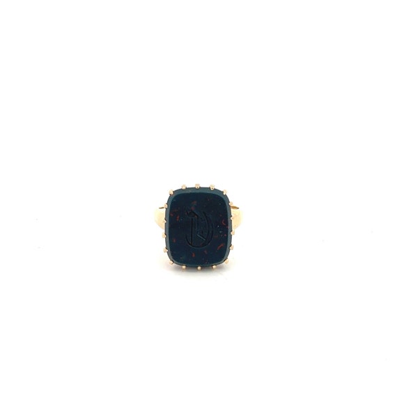 Vintage Bloodstone C Wax Stamping Ring in 18k Yel… - image 1