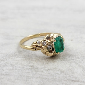 Vintage Emerald Ring in 14k Yellow Gold With Diamonds - Etsy