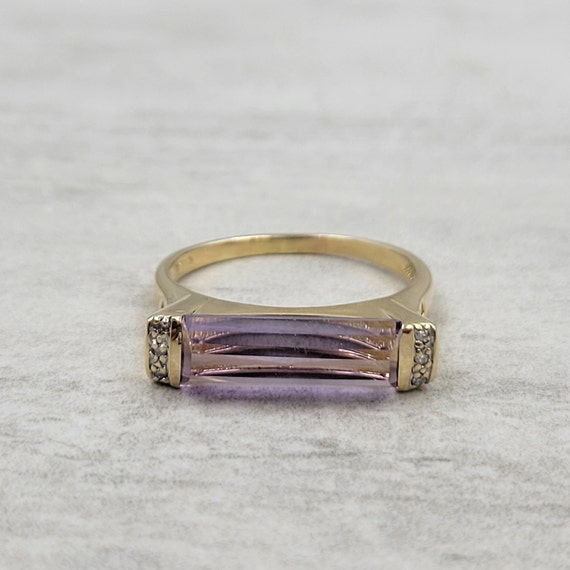Vintage Amethyst and Diamond Ring 14k Yellow Gold - image 2