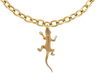 14K Yellow Gold Lizard Charm Pendant, Vintage Gecko Charm, Gold Reptile Pendant, Nature Jewelry, 2.8g