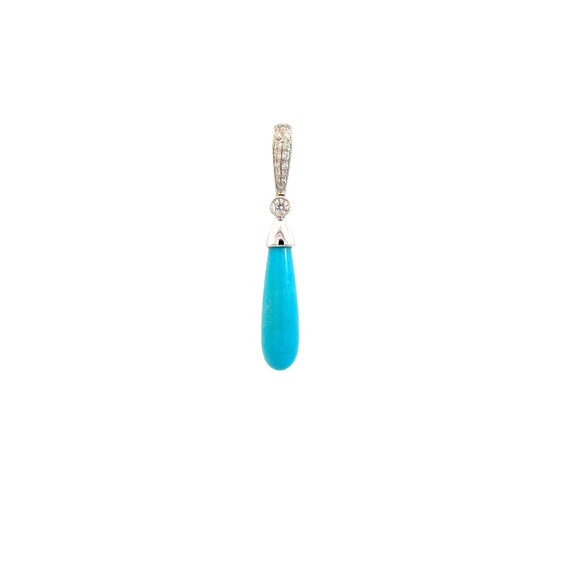 Vintage Turquoise Drop Pendant with Diamonds in 1… - image 2