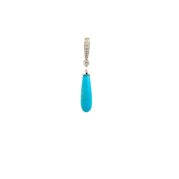 Vintage Turquoise Drop Pendant with Diamonds in 1… - image 1